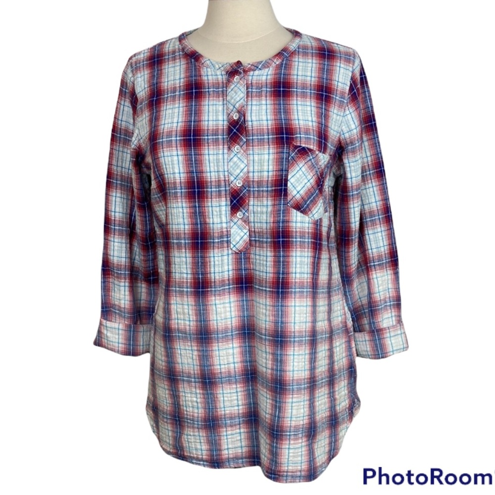 C&C California Cotton & Linen Plaid Top